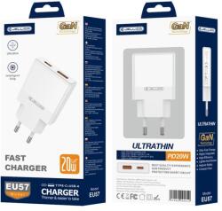 Jellico hálózati töltő EU57 PD 20W 1xUSB-C + 1xUSB QC3.0 Fehér