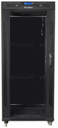 Lanberg FF01-8027-12BL 19" 27U SZÉL: 800mm MÉLY: 1000mm MAG: 1431mm lapraszerelt LCD üvegajtós fekete rack szekrény (357225)