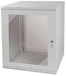 Stalflex RC19-12U-600GG 19" 12U 600 mm mély lapraszerelt szürke üvegajtós fali rack szekrény (338312)