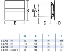 CATA E-100GL ventilátor üveg előlappal, LED világítással, fehér (qd-mk-00900001)