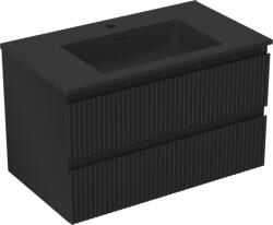 Mexen Rivel dulap baie 80 cm cu lavoar Otis, 2 sertare, canelat, negru mat - 91A20-08047-2-BFF71-W18M71 (91A20-08047-2-BFF71-W18M71)