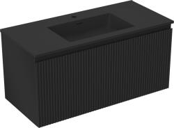 Mexen Rivel dulap baie 100 cm cu lavoar Otis, 1 sertar, canelat, negru mat - 91A20-10047-1-BF71-W18M71 (91A20-10047-1-BF71-W18M71)