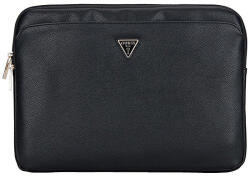 GUESS ujjú, szemcsés, cipzáras zsebes, háromszög logós 14" -es laptop táska, fekete