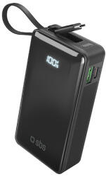 SBS 10000 mAh 20W külső akkumulátor beépített USB-C kábellel és digitális kijelzővel - fekete