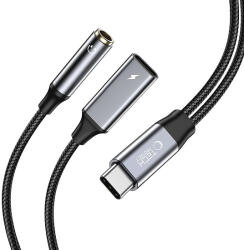 Tech-Protect UltraBoost USB-C (apám) PD 60W 6A / mini jack 3, 5 mm (női) - USB-C (női) - fekete