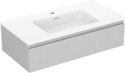 Mexen Rivel dulap de baie 90 cm cu lavoar Otis, 1 sertar, fațetă texturată, gri mat / alb mat - 91A20-09023-1-BF62-W18M01 (91A20-09023-1-BF62-W18M01)