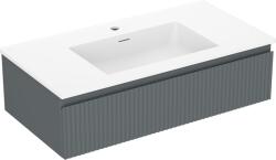 Mexen Rivel dulap de baie 90 cm cu lavoar Otis, 1 sertar, canelat, grafit mat/alb mat - 91A20-09023-1-BF66-W18M01 (91A20-09023-1-BF66-W18M01)