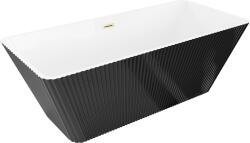 Mexen Tava cadă freestanding canelată 170 x 75 cm, albă/neagră, preaplin aurie periată - 52851707575-55 (52851707575-55)