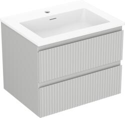 Mexen Rivel dulap baie 60 cm cu lavoar Otis, 2 sertare, canelat, gri mat/alb mat - 91A20-06047-2-BFF62-W18M01 (91A20-06047-2-BFF62-W18M01)