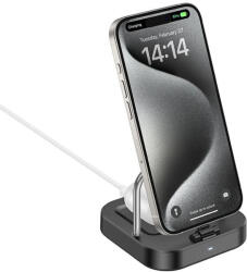 hoco. CQ16B 2in1 USB-C + vezeték nélküli asztali töltő, 5W, PD, QC, 3A, 30W, fekete