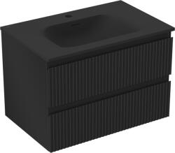 Mexen Rivel dulap baie 70 cm cu lavoar Vela, 2 sertare, riflat, negru mat - 91A20-07047-2-BFF71-W23M71 (91A20-07047-2-BFF71-W23M71)