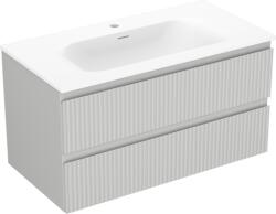 Mexen Rivel dulap baie 90 cm cu lavoar Vela, 2 sertare, striat, gri mat/alb mat - 91A20-09047-2-BFF62-W23M01 (91A20-09047-2-BFF62-W23M01)