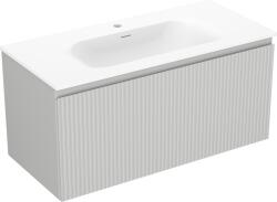 Mexen Rivel dulap de baie 100 cm cu lavoar Vela, 1 sertar, riflat, gri mat/alb mat - 91A20-10047-1-BF62-W23M01 (91A20-10047-1-BF62-W23M01)