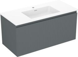 Mexen Rivel dulap de baie 100 cm cu chiuvetă Otis, 1 sertar, canelat, grafit mat/alb mat - 91A20-10047-1-BF66-W18M01 (91A20-10047-1-BF66-W18M01)