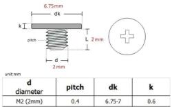 Intercell LCD zsanér burkolat laposfejű M2.0 széles csavar készlet (6db)