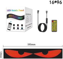 16*96 rugalmas Programozható, LED mátrixpanel, USB görgető kijelző alkalmazás távirányítóval, 12x59cm