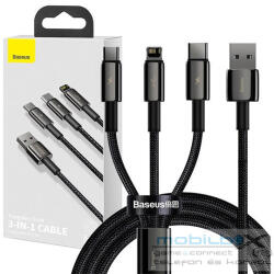 Baseus Tungsten Gold 3in1 USB-kábel, USB / micro-USB / USB-C / Lightning, 3, 5 A, 1, 5 m, fekete
