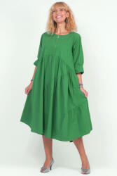 Rosa 99 Rochie verde oversize, cu maneca scurta, cu trei volane asimetrice, din poplin satinat Talie unica