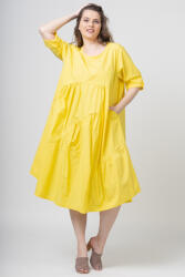 Rosa 99 Rochie galbena oversize, cu maneca scurta, cu trei volane asimetrice, din poplin satinat Talie unica