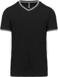 Kariban Férfi V-nyakú piké póló, kontrasztos szélekkel, Kariban KA374, Black/Light Grey/White-M (ka374bl-lgr-wh-m)