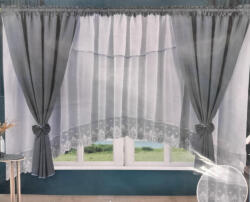  Elegáns fehér-szürke készfüggöny hímzett szegéllyel 400x150 cm