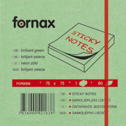 Fornax Jegyzettömb öntapadó, 75x75mm, 80lap, Fornax neon zöld (05565433) - officefirst