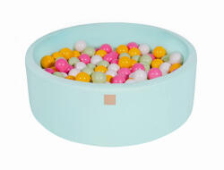 MeowBaby Piscina uscata cu 200 de bile (Alb, Verde, Roz, Galben) MeowBaby, 90x30 cm, Mint (MEO143)
