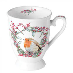 Ambiente Karácsonyi mintás porcelán bögre - 250ml - Robin in Wreath