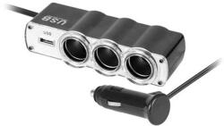 Peiying Autós hálózati adapter 3x aljzat+USB+kábel