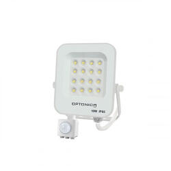 OPTONICA Mozgásérzékelős Led Reflektor - Ultra Slim, SMD, IP65, 10 Watt, Természetes Fehér, Fehér Ház
