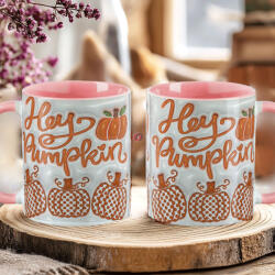 Deconline Customs Őszi mintás bögre 3D pufi hatású "Hey Pumpkin" rózsaszín (DO126110-PINK-MUG)