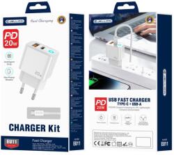 Jellico fali töltő EU11 PD 20W 1xUSB-C + 1xUSB QC3.0 + kábel USB-C - Lightning fehér
