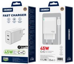 Jellico fali töltő C106 GaN PD 45W 2xUSB-C + kábel USB-C - USB-C Fehér