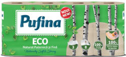 Pufina Toalettpapír, 3 rétegű, kistekercses, 8 tekercs, PUFINA Eco, fehérítetlen és vegyszermentes (KHH866) (KHH866)
