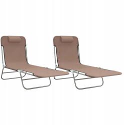 vidaXL Összecsukható napozóágy, 2 db, barna, textil és acél (360184)