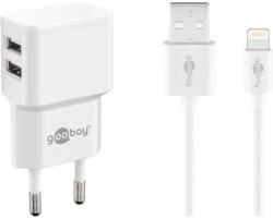 Goobay Hálózati töltő 2xUSB töltő (5V / 2, 4A) + Lightning kábel (1 méter) - Fehér (44979) (44979)