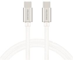 SWISSTEN 71527203 Textile USB Type-C apa - USB Type-C apa Adat és töltő kábel - Fehér/Ezüst (1.2m) (SWI-QU-TYPC-TYPC-SI) (SWI-QU-TYPC-TYPC-SI)