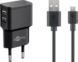 Goobay Micro-USB / 2x USB-A Hálozati töltő készlet - Fekete (18W) (44984) (44984)