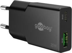 Goobay 75733 Dual USB-A / USB-C GaN Slim Hálózati Gyorstöltő Adapter Készlet 25W - Fekete (2 darabos) (75733) (75733)