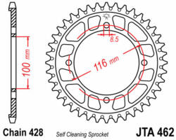 Jt Sprockets Alumínium Ultra-Könnyű Öntisztító Fekete Hátsó Lánckerék 462 - 428 JT SPROCKETS Erőátviteli alkatrész Lánc, lánckerék, láncszett Hátsó lánckerék