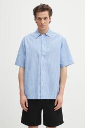 Norse Projects pamut ing Mads Poplin Stripe SS galléros, relaxed, N40.0831. 7000 - kék XL