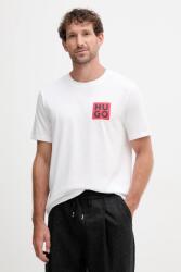 HUGO pamut póló fekete, nyomott mintás - fehér L