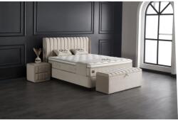 ABC Bedding Cruz kárpitozott ágyneműtartós ágy - drapp + Cruz táskarugós matrac - kemény, Extra Firm hab, Hyper hab, Smart Soft huzat 160x200