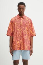 Marcelo Burlon pamut ing Aop Mech Bowling Shirt Orange Burgundy férfi, galléros, narancssárga, relaxed, CMGG002S25FAB0012028 - narancssárga S