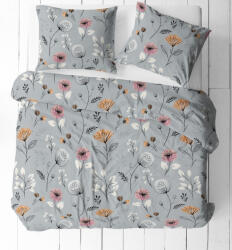  Krepp 3 részes ágynemű huzat garnitúra - 140x200 cm / szürke mákvirág mintás