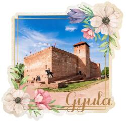 Ajándékgyár Fa hűtőmágnes Gyula - Vár négyszögletes virágos (LEF33)