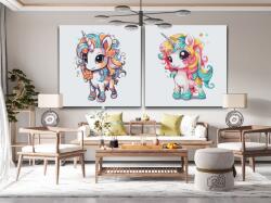  Festés számok szerint - Unikornis (2 darabból álló készlet) Méret: 50x50cm (2db), Keretezés: Keret nélkül (csak a vászon)