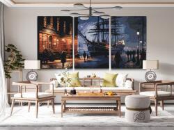 Festés számok szerint - Hamburg éjszaka (3 db-os készlet) Méret: 30x40cm (3db), Keretezés: Keret nélkül (csak a vászon)