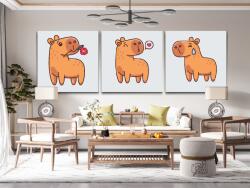  Festés számok szerint - Kapibara (3 darab vászonkép) Méret: 50x50cm (3db), Keretezés: Kartonlemezen