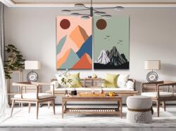 Festés számok szerint - Boho hegyek (2 db-os készlet) Méret: 40x60cm (2db), Keretezés: Műanyagtáblával